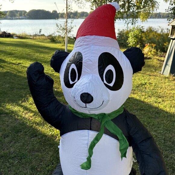 Holiday Time PANDA 3.5 Ft Tall Inflatable With Santa Hat - Picture 2 of 4